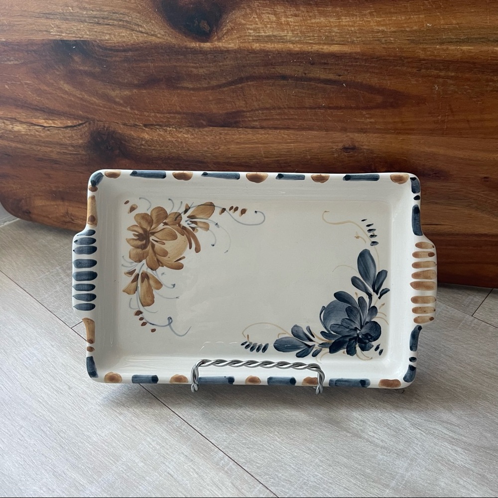 Vintage beautifully hand painted small ceramic tray with flower design.